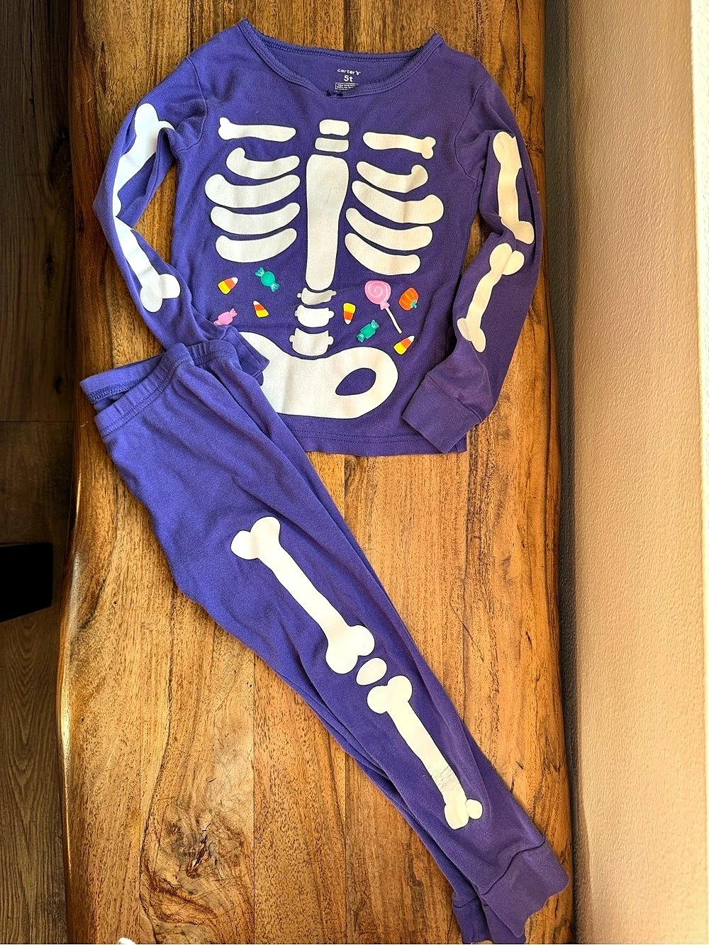 Carter's Halloween Glow-in-the-Dark Skeleton Candy Pajama Set Girls 5T